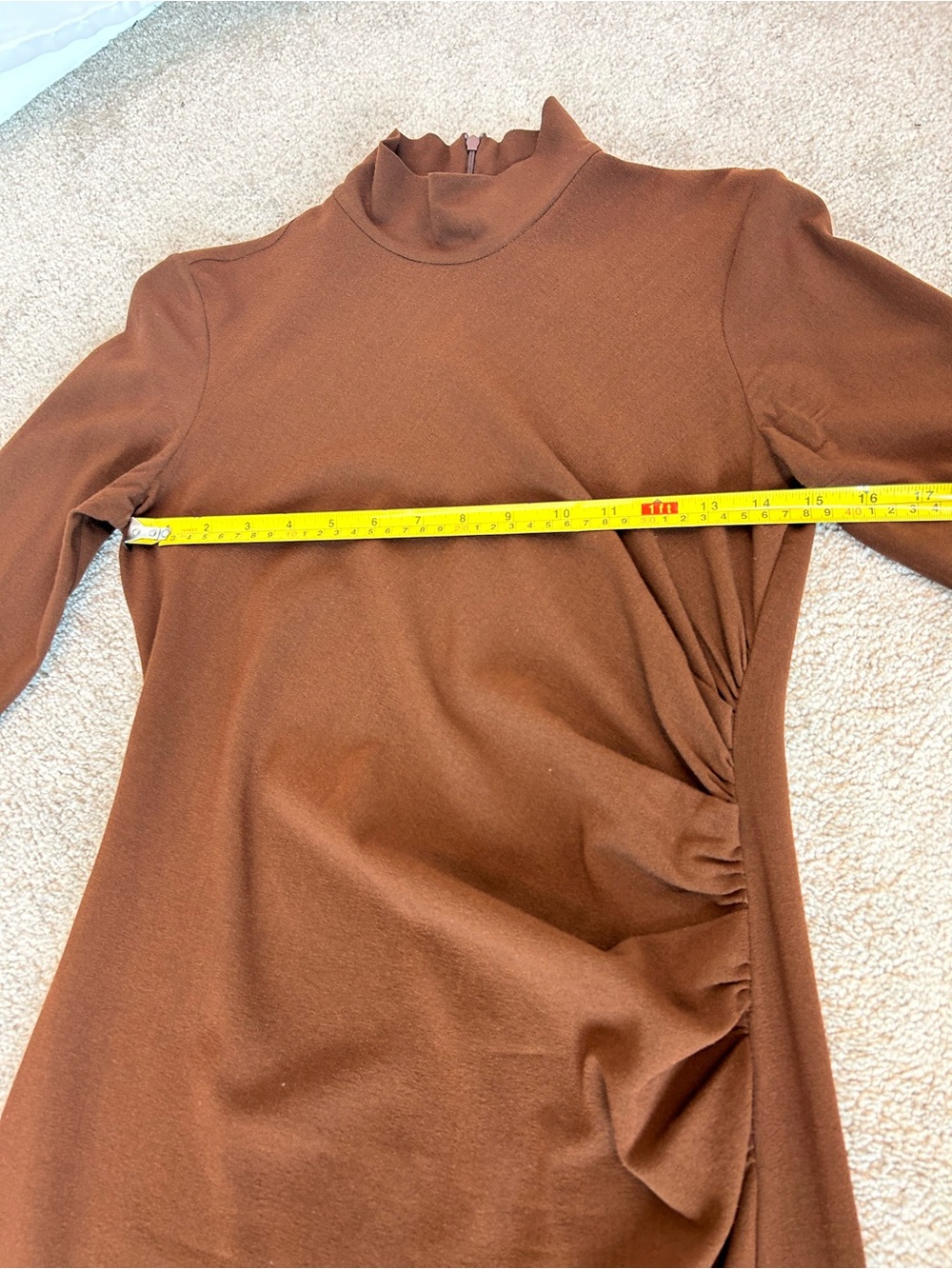 Zara Brown Long Sleeve Mock Neck Twist Detail Midi Dress Sz L stretchy classy - Picture 7 of 11